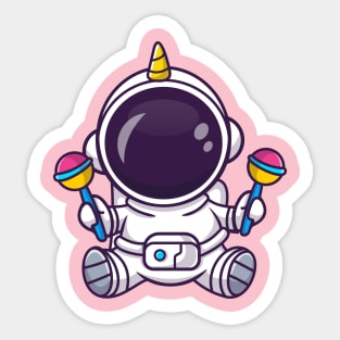 Cute Baby Astronaut Playing Maracas Toy Cartoon Sticker